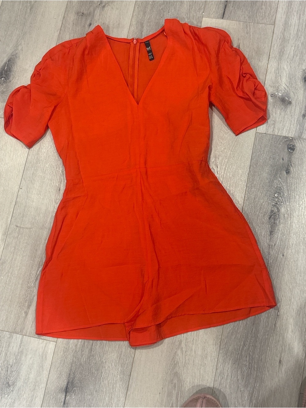 Zara TRF Orange Puff Sleeve V Neck Romper Playsuit Medium
